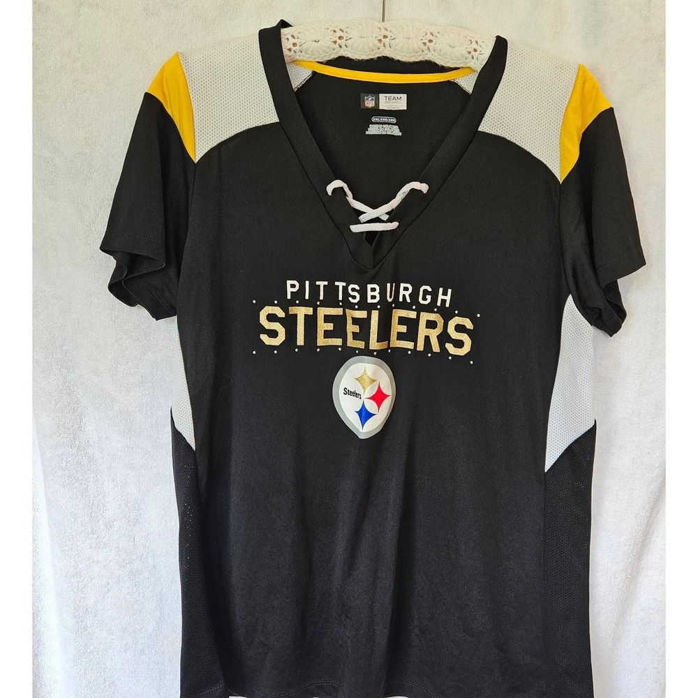 Steelers Women’s XXL Glitter Logo Mesh Panel Top NFL Team Apparel